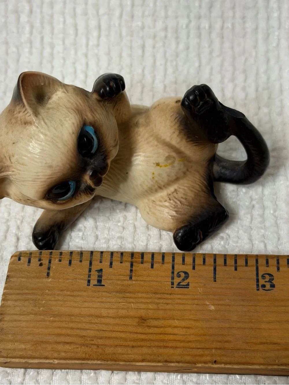 Cute Cream and Black Cat Figurine with Blue Eyes made in Japan